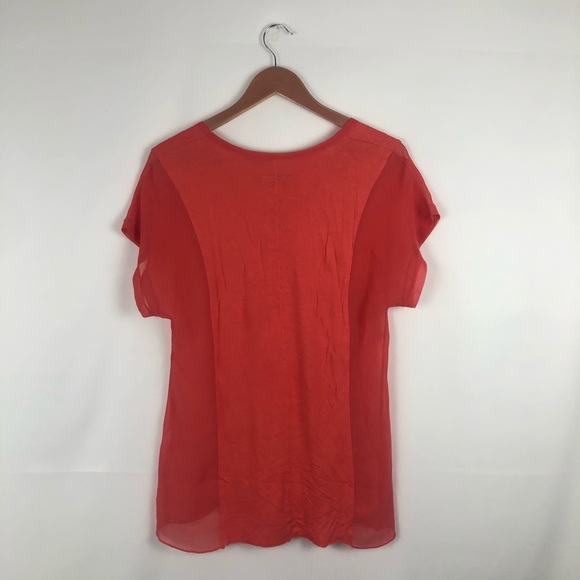 Women's Rag & Bone Orange Sheer Panel Short Sleeve Tunic Top Size Small - Picture 3 of 5